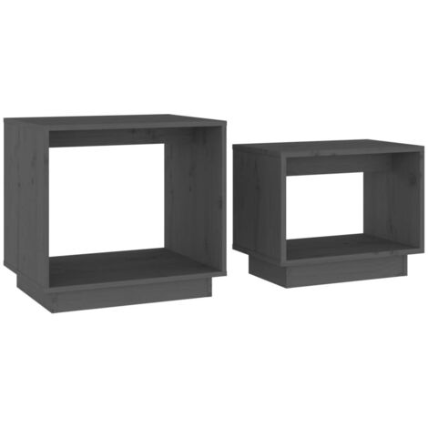 Set 2 Tavolini Stretti Con Stazione Di Ricarica USB E Prese - Stile Fattoria, Grigio, 50x30x50 Cm