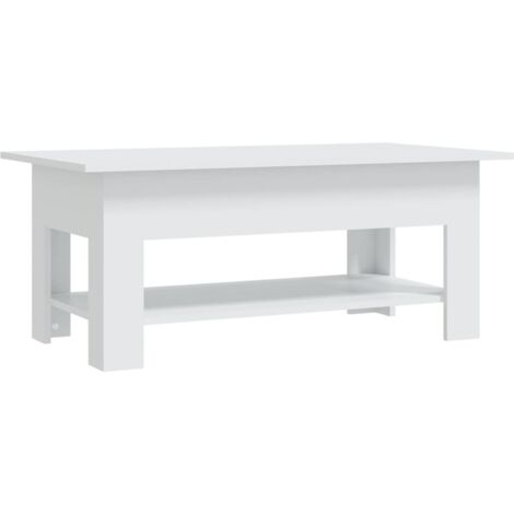 Tavolino da caffè in legno bianco, regolabile in altezza con cassetto, tavolo da salotto morno rettangolare 100×50 cm｜Homary