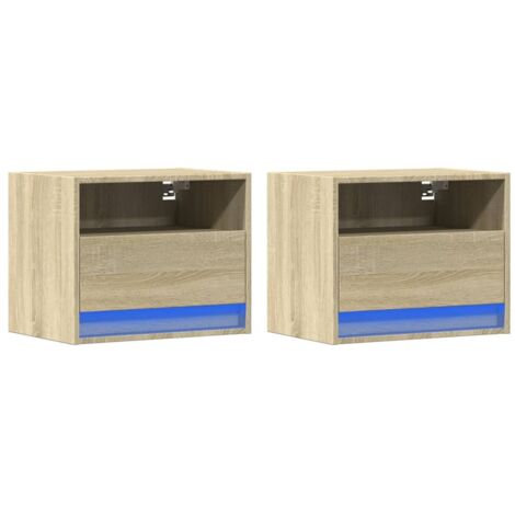 Set di 2 comodini TED LED con stazione di ricarica, 1 cassetto e nicchia