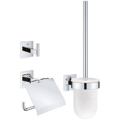 GROHE QuickFix - Start Cube - Juego de accesorios para WC 3 en 1 - Acabado cromado 41123000 (atornillar o pegar)