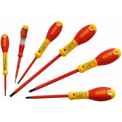 Destornilladores aislados 1000V - Electricista - Pozi - Comprobador - Juego de 6 piezas - FATMAX- STANLEY, 0-65-443