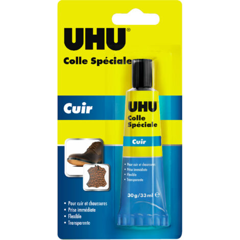 UHU Pegamento para cuero y calzado - Ideal para reparar suelas desgastadas, tacones y agujeros en zapatos, transparente, tubo de 30 g (1/2)