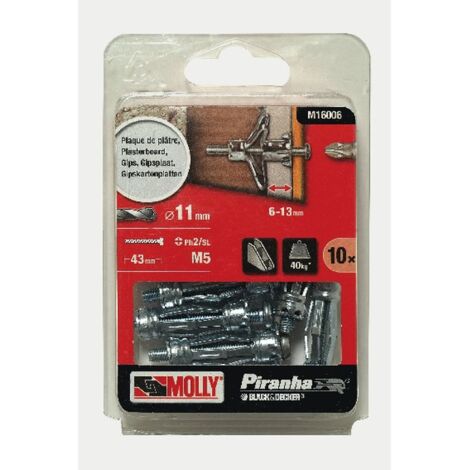 10 Tapones de expansión metálicos Ø 5 x 36 mm con tornillo M5 MOLLY - M16006-XJ