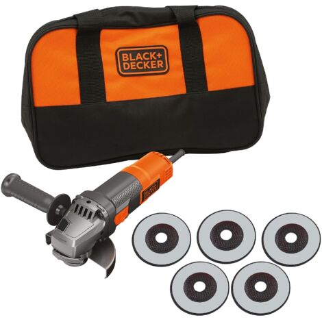 Amoladora angular con cable de 900W y 125mm BLACK+DECKER BEG220SA5-FR Se suministra con bolsa de transporte y 5 discos de corte