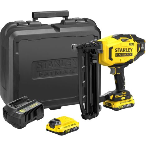 STANLEY FATMAX V20 SFMCN616D2K-QW Clavadora de acabado sin cable de 16 g con 2 baterías de iones de litio de 18 V y 2,0 Ah, 1 cargador y 1 maletín de transporte