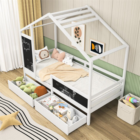 Letto A Castello 90x200cm+120x200cm, Letto Per Bambini Con Rete A Doghe Con Contenitore Scaletta 2 Posti Tavolo Da Disegno Pinomdf Biancoblu 87227963