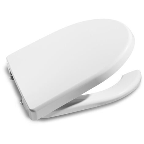 Tapa y asiento Roca Access blanco con apertura frontal para inodoro con caida libre