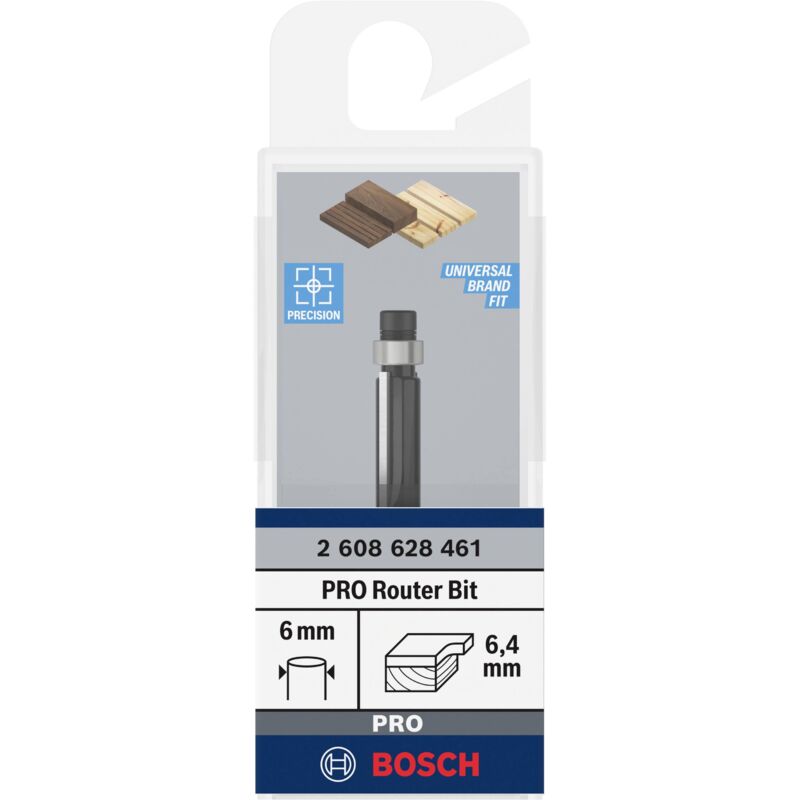 Fraise à Affleurer Bosch 6 Mm - Diamètre D1 12,7 Mm, Longueur L 12,7 Mm, Queue G 56 Mm - Référence 2608628463