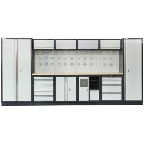 Stier – Établi d'atelier 6 pièces avec panneau perforé – Dimensions 4235x460x2000 mm – Charge 300 kg – Pour rangement personnalisé d'outils