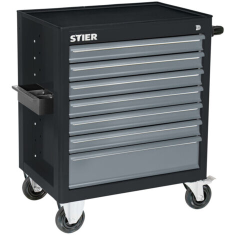 STIER Servante d'atelier vide BLACK-Edition, 884 x 696 x 490 mm, 7 tiroirs, charge max. 300 kg, chariot d'atelier, chariot d'outils, chariot de montage