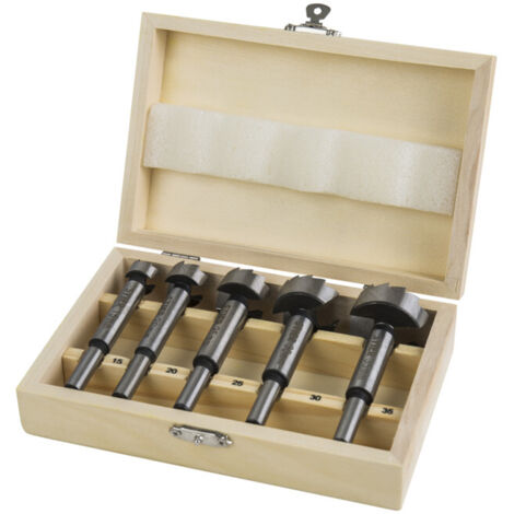 STIER Jeu de forets forestiers en cassette bois, 5 pièces (15, 20, 25, 30, 35 mm), tige de 10 mm, pour bois dur & tendre, jeu de forets forestiers, jeu de forets forestiers (1/5)