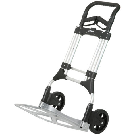 Stier – Diable pliable en aluminium 200 kg – Réglage en hauteur – Poids 11 kg – Roues robustes 200 mm – Chariot de transport ergonomique