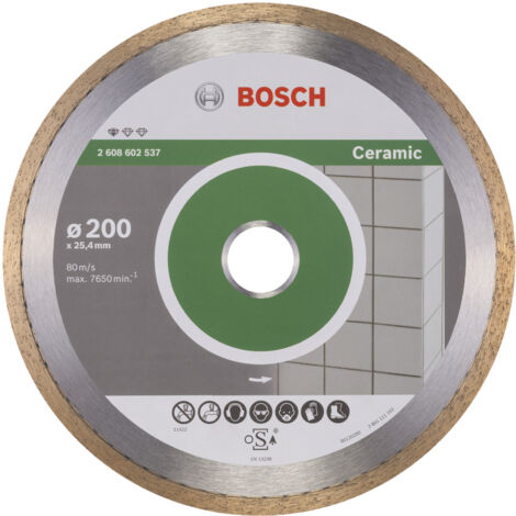 Bosch – Disque diamant pour meuleuse 200 mm – Diamètre alésage 25,4 mm – Largeur de coupe 1,6 mm – Coupe nette sur céramique