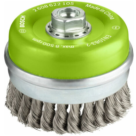 Brosse boisseau 100 mm à fils d'inox torsadés 100 mm, 0,35 mm, M14 (1/5)
