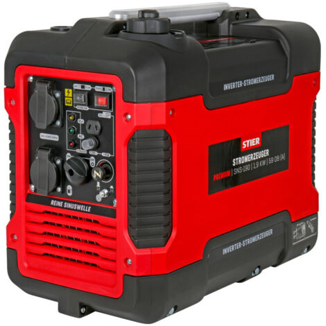 Stier – Groupe électrogène à onduleur 1,9 kW – Moteur 4 temps – Essence 4L – Niveau sonore 59 dB(A) – Autonomie jusqu'à 6h – Portable et compact - SNS-190