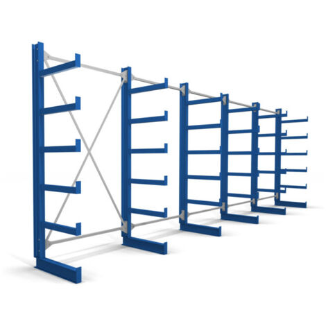 Rayonnage à bras en porte-à-faux STIER, simple, 5 travées avec 5 niveaux 6500x2000x500 mm, bleu gentiane
