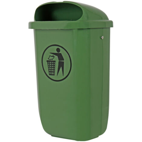 STIER Poubelle avec couvercle anti-pluie, 50 l, vert, lxPxH 432x334x745 mm, poubelle chantier, poubelle murale, poubelle atelier, (1/5)