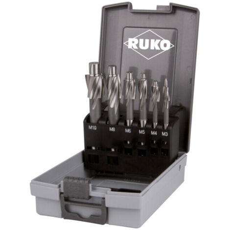 RUKO Jeu de fraises à embout plat 6 pcs DIN 373 HSS M 3 - M 10 fin pour trou traversant dans un boîtier en plastique ABS - 102450RO