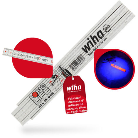 Wiha Mètre pliant Longlife® All in One, 2 m métrique, 10 branches 15 mm (33232)