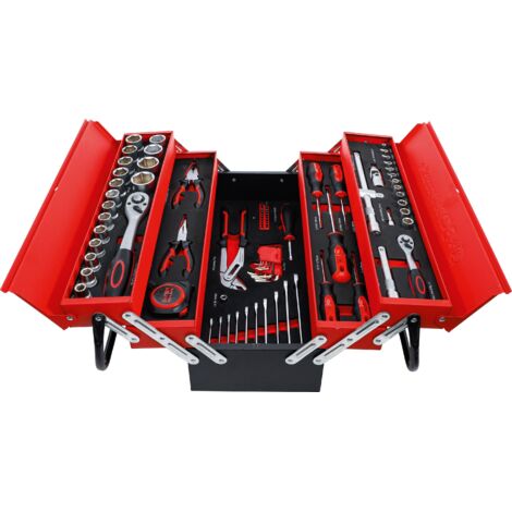 Bgs Technic – Caisse à outils métallique 86 pièces – Coffret en acier avec 5 compartiments – Outils en chrome-vanadium – Poignées ergonomiques