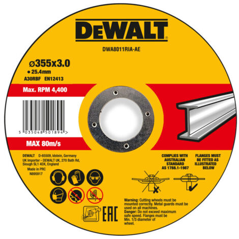 Dewalt – Lame de scie à onglets métal 355mm – Épaisseur 3mm – Alésage 25,4mm – Pour acier inoxydable et métaux ferreux – DWA8011RIAAE (1/2)