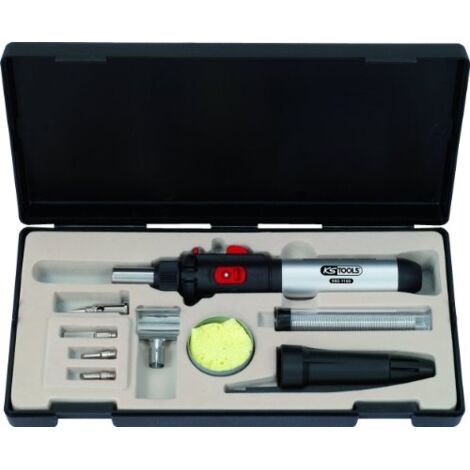 Ks Tools – Micro set de soudure au gaz 1300°C – 11 accessoires inclus – Coffret robuste pour réparations électroniques et modélisme