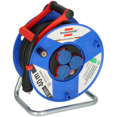 Brennenstuhl – Enrouleur électrique 40m H05RR-F 3G2,5 – 3 prises avec protection IP44 – Corps en plastique robuste – Poignée Cablepilot pour enroulement facile