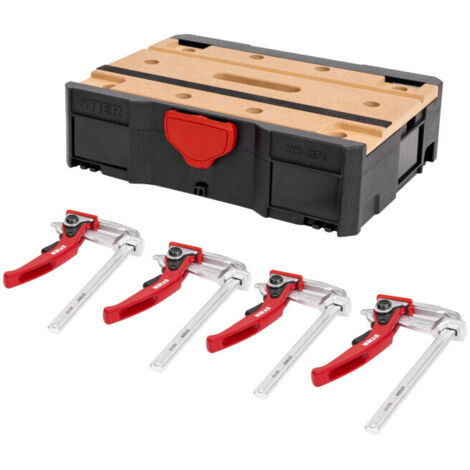 Stier – Kit Systainer MFT T-Loc – Établi modulable avec 4 serre-joints à serrage rapide – Pour fixation sûre de rails de guidage