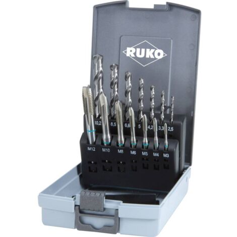 Ruko – Taraud machine 14 pièces M3 à M12 – 245048RO – HSS DIN 371/376 pour acier jusqu'à 800 N/mm² – Coupe en froid