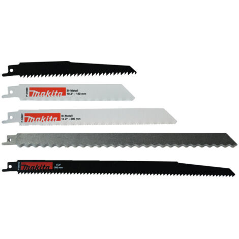 Makita – Jeu de 5 lames de scie sabre pour métal et bois – Longueurs 150/200/300mm – Épaisseur 1/1,27mm – Coupe précise et nette
