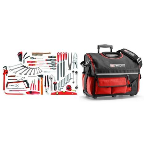 Facom – Kit d'outils 112 pièces – Boîte à outils textile sur roulettes – Tissu 1200 deniers – Volume 33L – Poids max 18 kg (1/2)