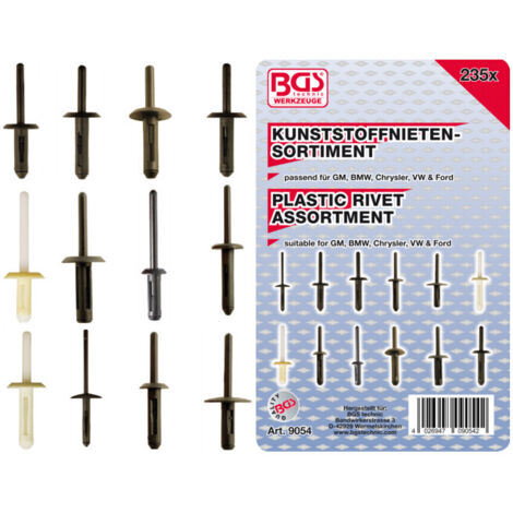 Assortiment de rivets plastiques pour GM, BMW, Chrysler, VW, Ford 235 pièces (1/4)