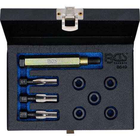 Bgs Technic – 8649 Kit de réparation bougie préchauffage M10 x 1,25 – 5 douilles filetées 12mm – Outil de montage inclus – Réparation filetage moteur (1/4)
