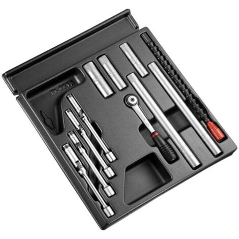 Facom – Coffret cliquet et douilles pour bougies d’allumage – 11 pièces – Clé à douille articulée – Cliquet réversible – Pour moteurs essence
