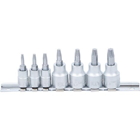 JEU D'EXTRACTEURS DE VIS 6,3 MM (1/4'') 10 MM (3/8'') POUR PROFIL T (POUR TORX) DÉFECTUEUX T10 - T40 7PIÈCES BGS 7098 (1/4)