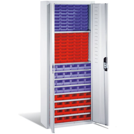 Armoire à bacs C+P avec 138 bacs à bec, H1690xL700xP300mm Façade gris clair Corps gris clair (1/4)