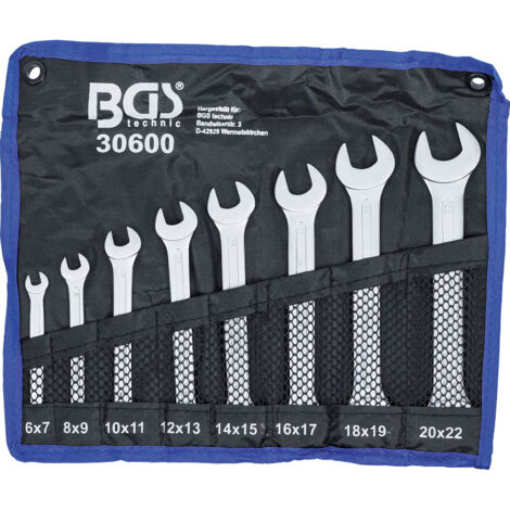 Bgs Technic – Jeu de clés plates 6 - 22 mm 8 pièces – Acier au chrome-vanadium – Sac roulé en tetron pour rangement pratique – Profil 6 pans (1/5)