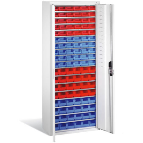 Armoire à bacs C+P avec 108 bacs à bec, H1690xL700xP300mm Façade gris clair Corps gris clair (1/4)