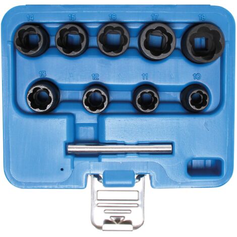 Bgs Technic – Extracteur de vis 10 mm (3/8') – Jeu de 10 douilles spiralées – Acier chrome-molybdène – Desserrage sécurisé des vis bloquées