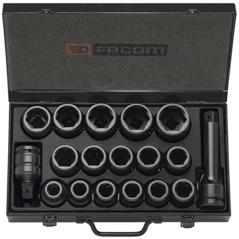 Gamme Facom 3/4" IMPACT - Eléments d'entraînement, clé hexagonale pouces Boîtier métallique, 18 pcs.
