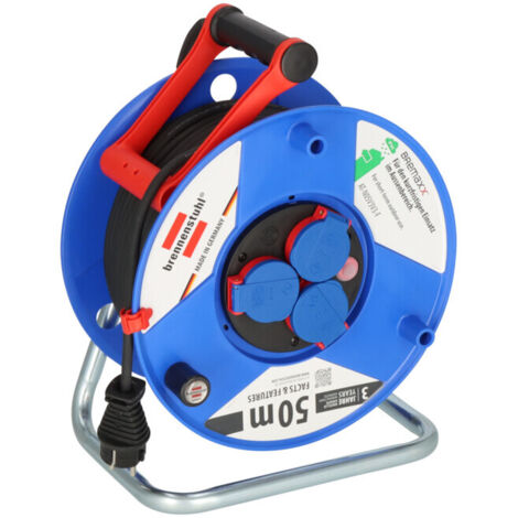 Brennenstuhl – Enrouleur électrique 50m – 3 prises de courant de sécurité – Indice de protection IP44 – Câble BREMAXX® résistant aux hydrocarbures - AT-N05V3V3-F