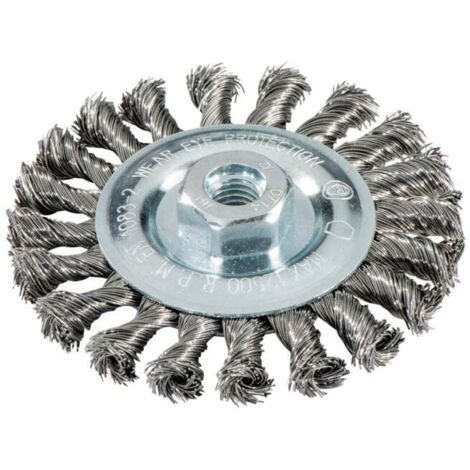 Brosse ronde 115x0,5x10 mm/ M14, acier inoxydable, torsadé metabo