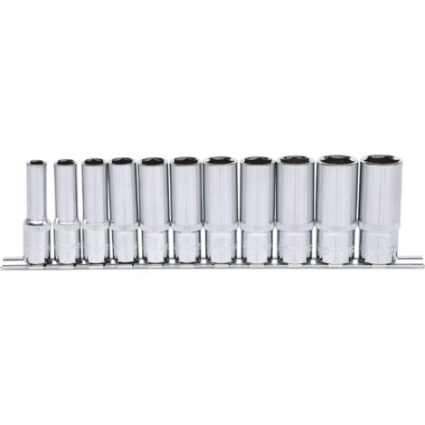 Kstools – Jeu de douilles 6 pans longues 11 pcs 8-19mm – Acier chrome vanadium – Système FlankTraction pour meilleure prise (1/4)