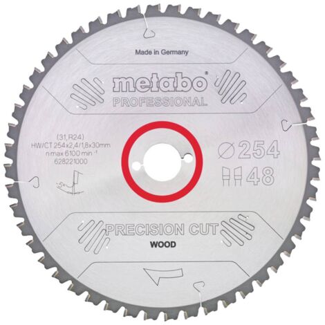 Metabo – Lame de scie circulaire 315 mm 628225000 – 84 dents pour bois dur – Coupe nette et précise – Perçage 30 mm
