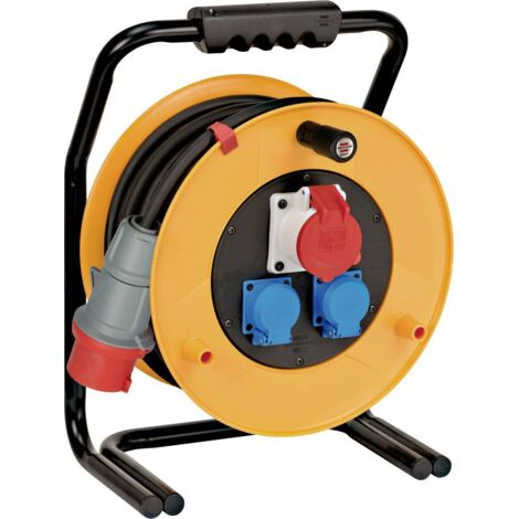 Brennenstuhl – Enrouleur électrique 30m H07RN-F 5G2,5 – 1 prise CEE 400V/16A – 2 prises 230V protégées – Caoutchouc néoprène pour chantiers difficiles