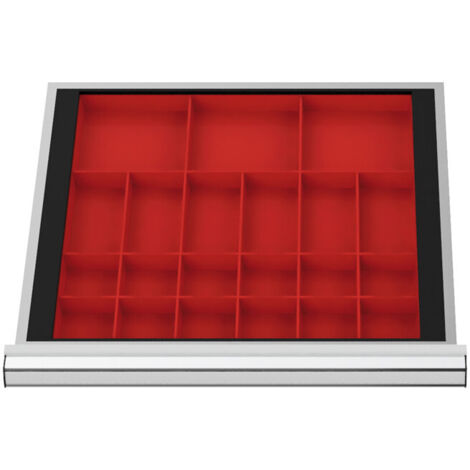 Compartimentage de tiroir STIER, bacs pour petites pièces, BLH 50 mm, dimensions intérieures 500x450 mm, 3 KTK 150x150 mm, 6 KTK 75x150 mm, 12 KTK 75x75 mm (1/4)