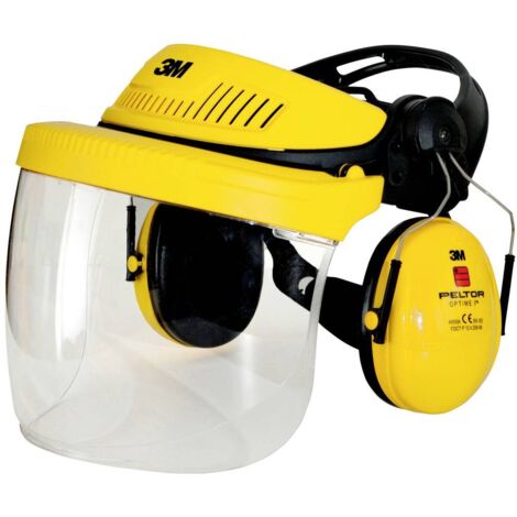 Masque de protection 3M G500 avec visière intégrée jaune – Normes EN 352-3 et EN 166 – Confort optimal pour travaux agricoles et forestiers