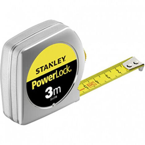 Stanley – Mètre déroulant Powerlock Classic 3m x 12.7mm – Revêtement Mylar anti-abrasion – Boîtier métal résistant aux chocs