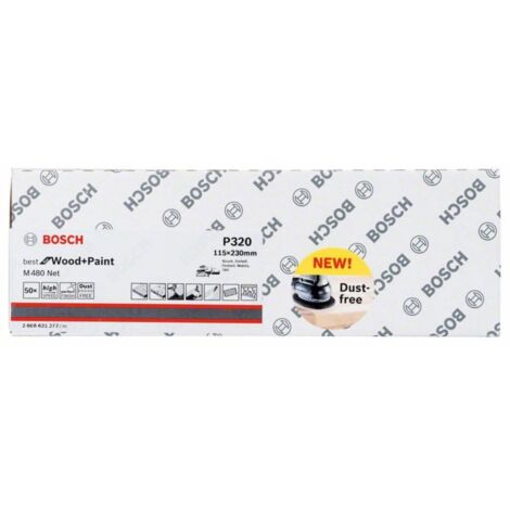 Feuille abrasive Bosch M480 Net, Idéal pour le bois et la peinture, 115 x 230 mm, 320 50 pièces (1/4)