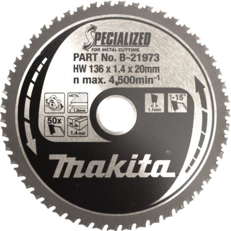 Makita – Lame de scie circulaire 136 mm – 50 dents pour coupe précise tôle – Alésage 20 mm – Métal T.C.T spécialisé - B-33641 (1/6)